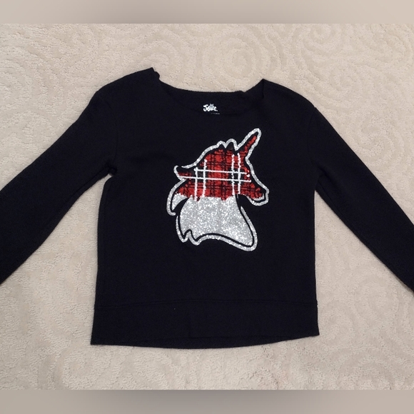 Like-New Flip Sequin Unicorn Top, Girl's Size 12 Plaid Sparkles Shines - Picture 2 of 5